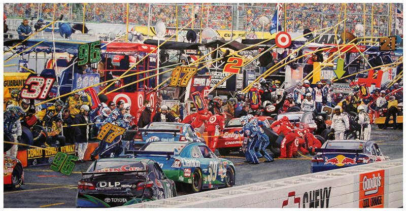 Martinsville Pits, Original gouache painting by Eric Soller