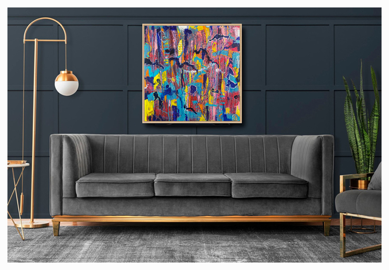 Urban Landsacpe on dark green wall - Original acrylic painting by Eric Soller