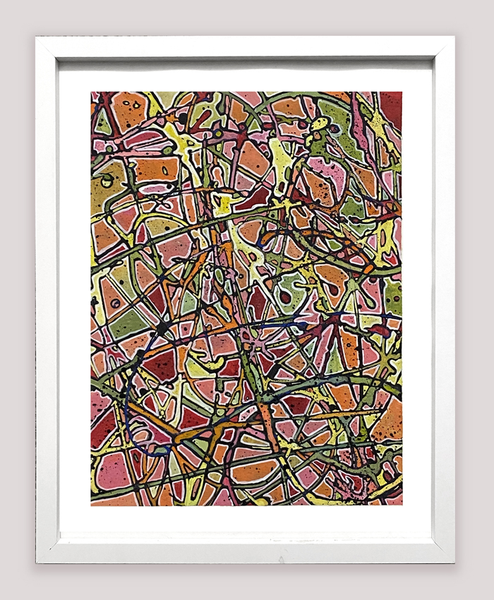 6-7-2024 Framed - Original acrylic abstract painting on paper by Eric Soller